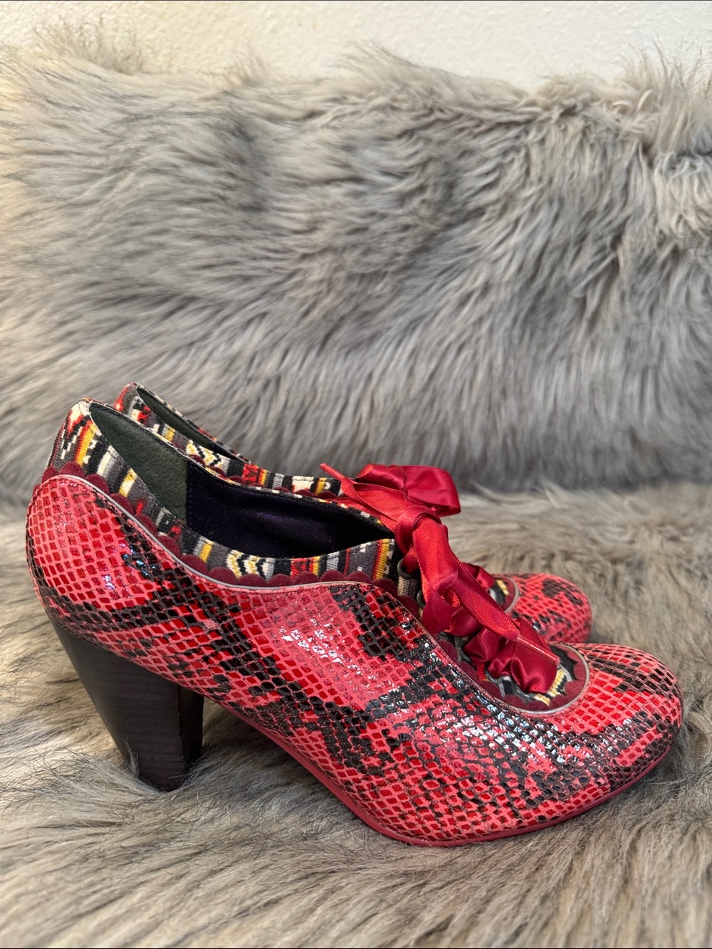 Poetic Licence Red Leather Lace-Up Women’s Heel Size 9